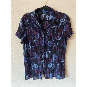 Karen Scott Black and Purple Floral Button Down Shirt